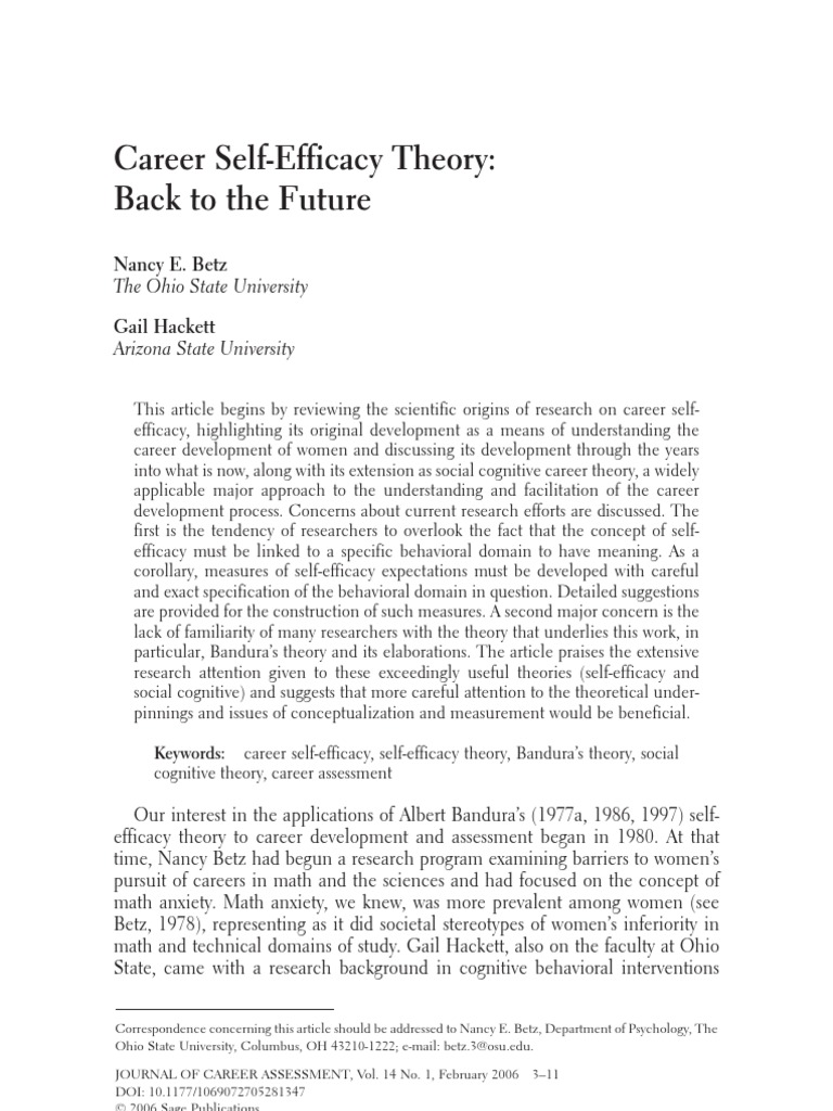 Career Self-Efficacy Theory Back To The Future | PDF | Self Efficacy ...