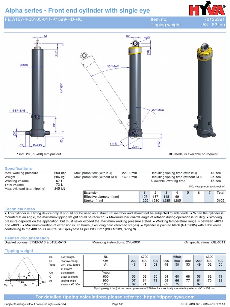 Alpha Series - Front End Cylinder With Single Eye | PDF | Piston | Pump