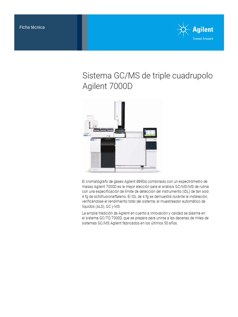 Datasheet 7000d Triple Quadrupole GC Ms System 5994 0481es Es Agilent ...