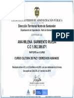 Certificado ANA MILENA SARMIENTO RUEDA Curso CURSO CULTURA DE PAZ Y DERECHOS HUMANOS