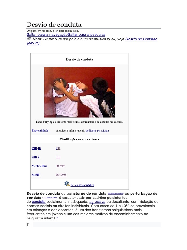 Desvio de Conduta | PDF | Sistema nervoso | Psicologia Clínica
