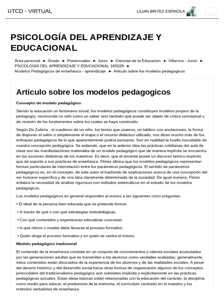 Modelos Pedagógicos en Educación | PDF | Pedagogía | Aprendizaje
