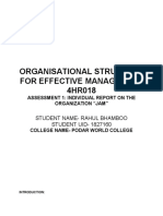 Organisational Structure For Effective Management 4HR018: Student Name-Rahul Bhamboo STUDENT UID - 1827160