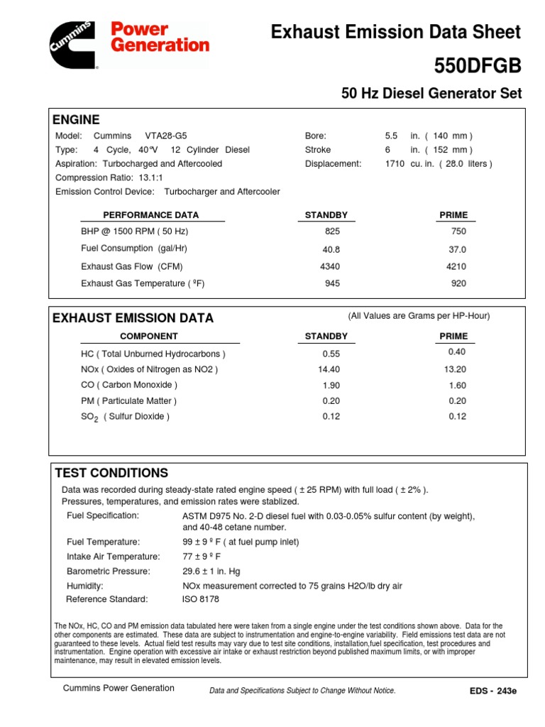 Datasheet Exhaust Emission VTA28G5 PDF Exhaust Gas Diesel Engine