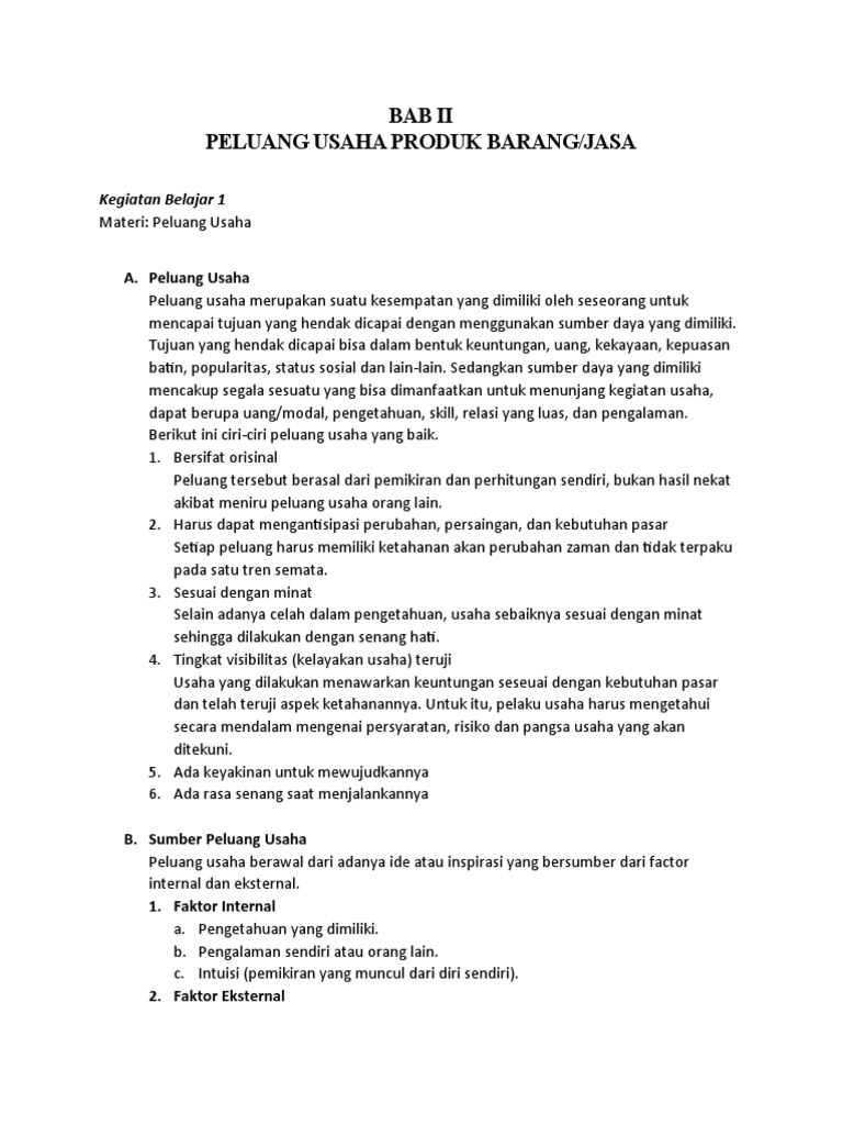 Materi Modul Kd 3 2 Peluang Usaha Produk Barang Atau Jasa