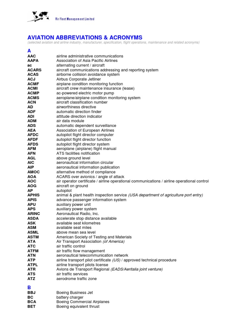 Aviation Acronyms Aviation Air Traffic Control