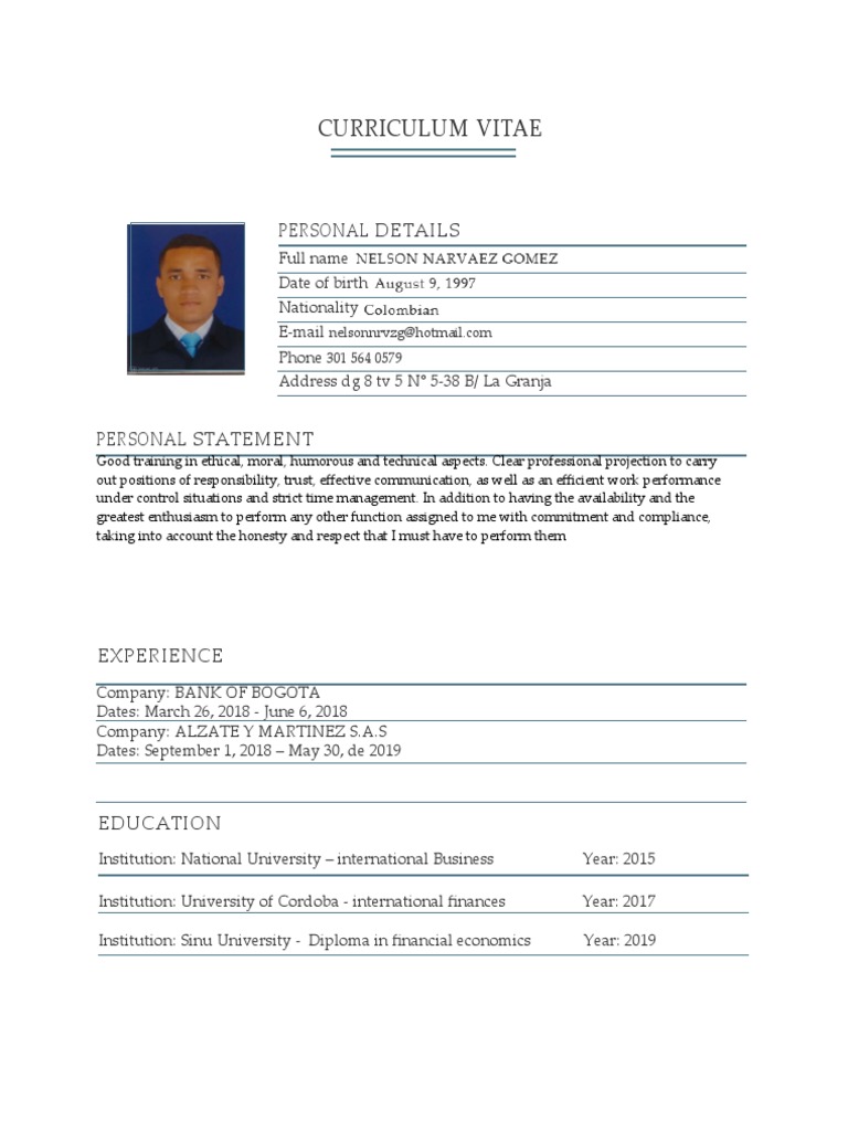 Hoja de Vida en Ingles PDF