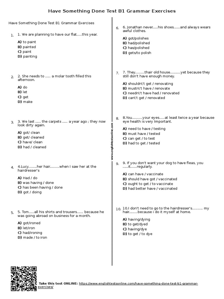 494 Have Something Done Test B1 Grammar Exercises Pdf Human Appearance Fashion
