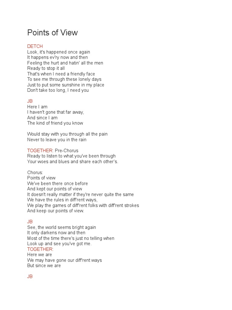 POINTS OF VIEW Lyrics PDF