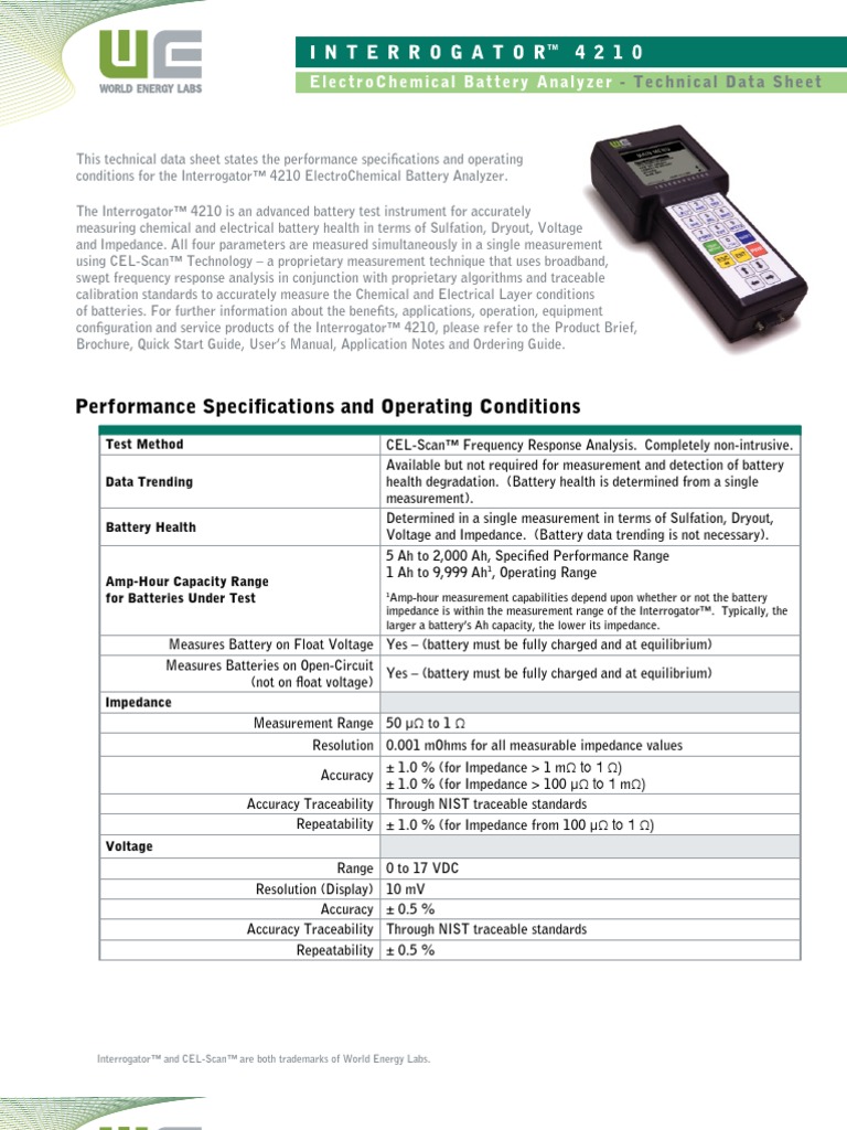 Performance Specifications and Operating Conditions: Electrochemical ...