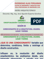 Condiciones de La Arquitectura, Usuario, Lugar y Norma PDF