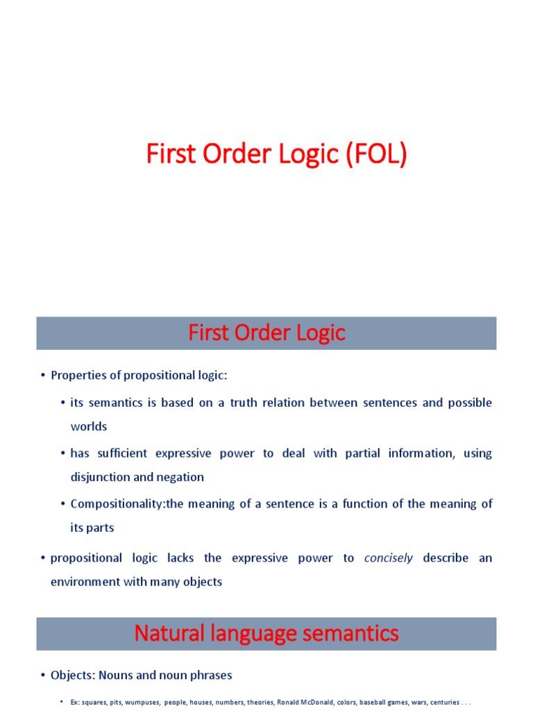 First Order Logic (FOL) | PDF | Interpretation (Logic) | First Order Logic