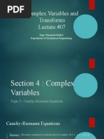 Complex Variables and Transforms Lecture #07: Engr. Hammad Khalid Department of Mechanical Engineering