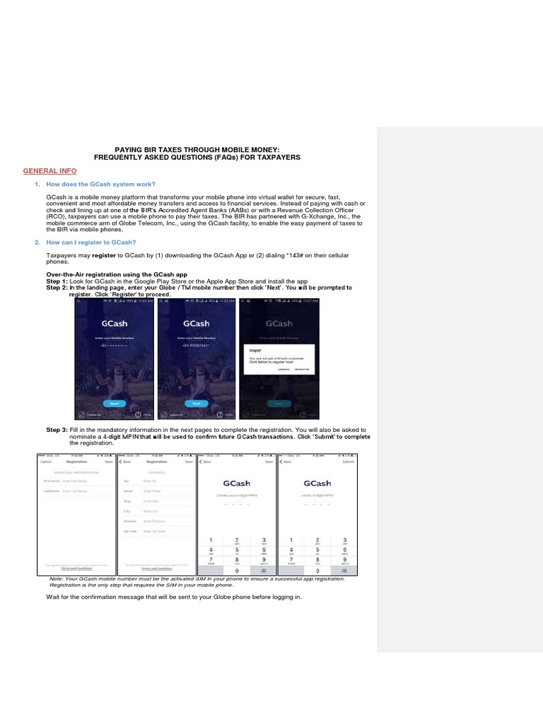 Paying Bir Taxes Through Mobile Money: Frequently Asked Questions (Faqs)  For Taxpayers | PDF