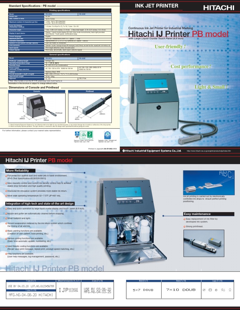 Hitachi Inkjet Printer PB Model PDF | PDF | Printer (Computing ...