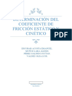 Determinación Del Coeficiente de Fricción Estático y Cinético