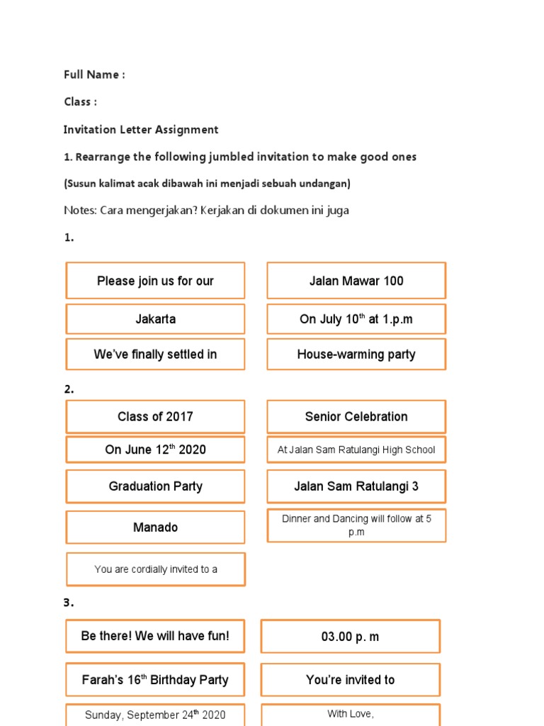 Invitation Letter Writing Assignment | PDF