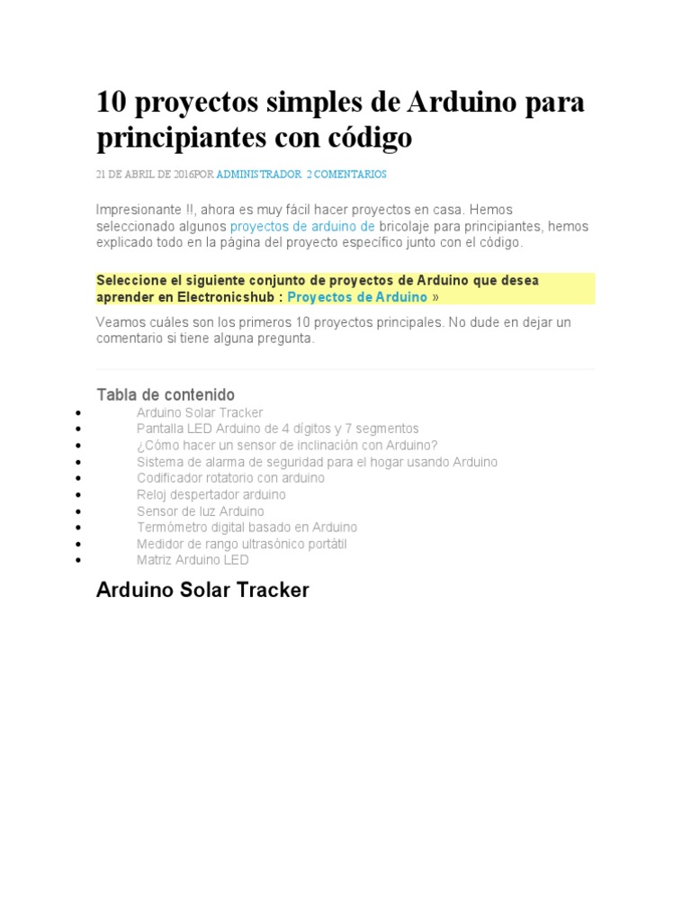 10 Proyectos Sencillos de Arduino | PDF | Diodo emisor de luz | Arduino