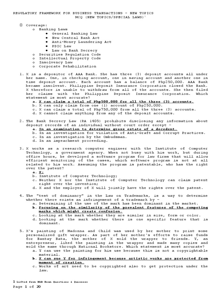 Analysis of Key Regulatory Concepts Covered in the Philippine Banking