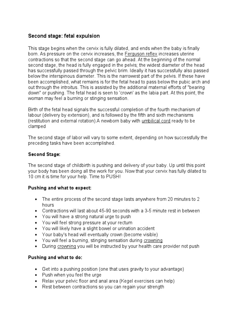 Second Stage of Labor | PDF | Childbirth | Health Sciences