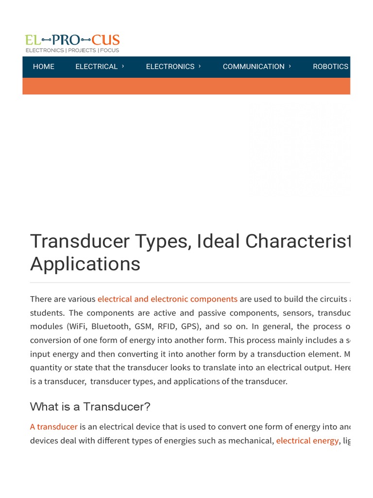 Different Types of Transducers and Their Applications PDF