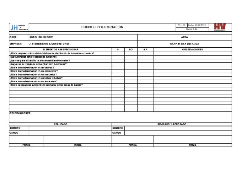 Check List Iluminación Ver.00 | PDF