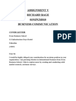 Assignment V Richard Bage 0191PGM010 Business Communication: Cover Letter
