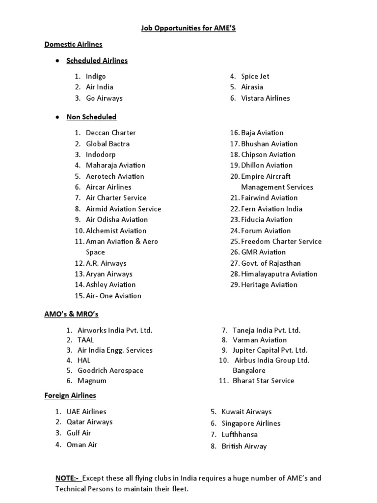 Job Opportunities For AME'S Domestic Airlines | PDF | Airlines | Aviation