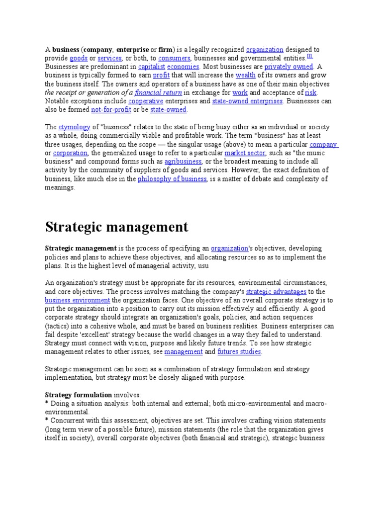 Strategic Management: The Receipt or Generation of A | PDF | Strategic ...