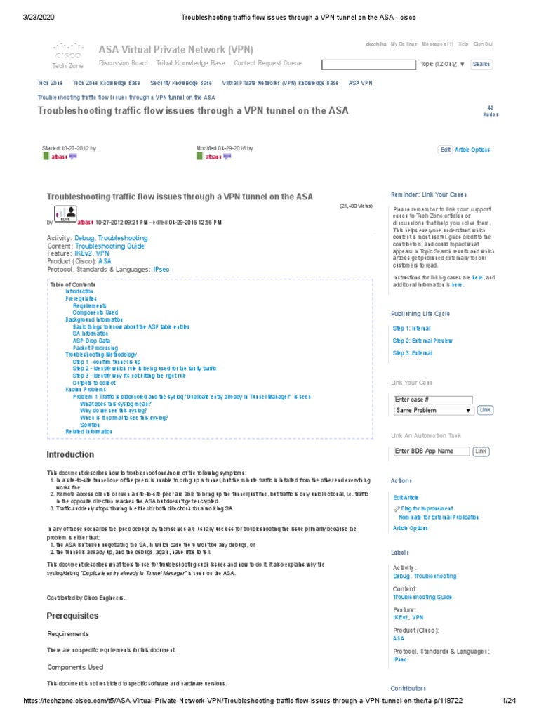 Troubleshooting Traffic Flow Issues Through A VPN Tunnel On The ASA - Cisco  | PDF | Virtual Private Network | Computer Security