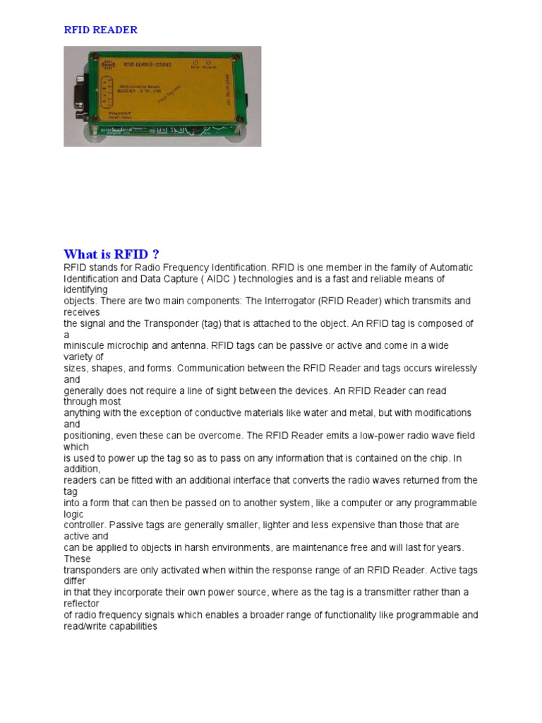 RFID Reader Overview and Applications | PDF