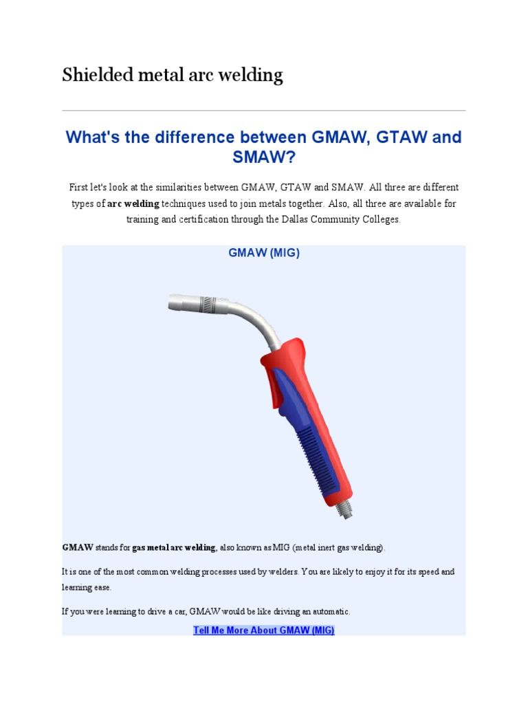 Shielded Metal Arc Welding What's The Difference Between GMAW, GTAW