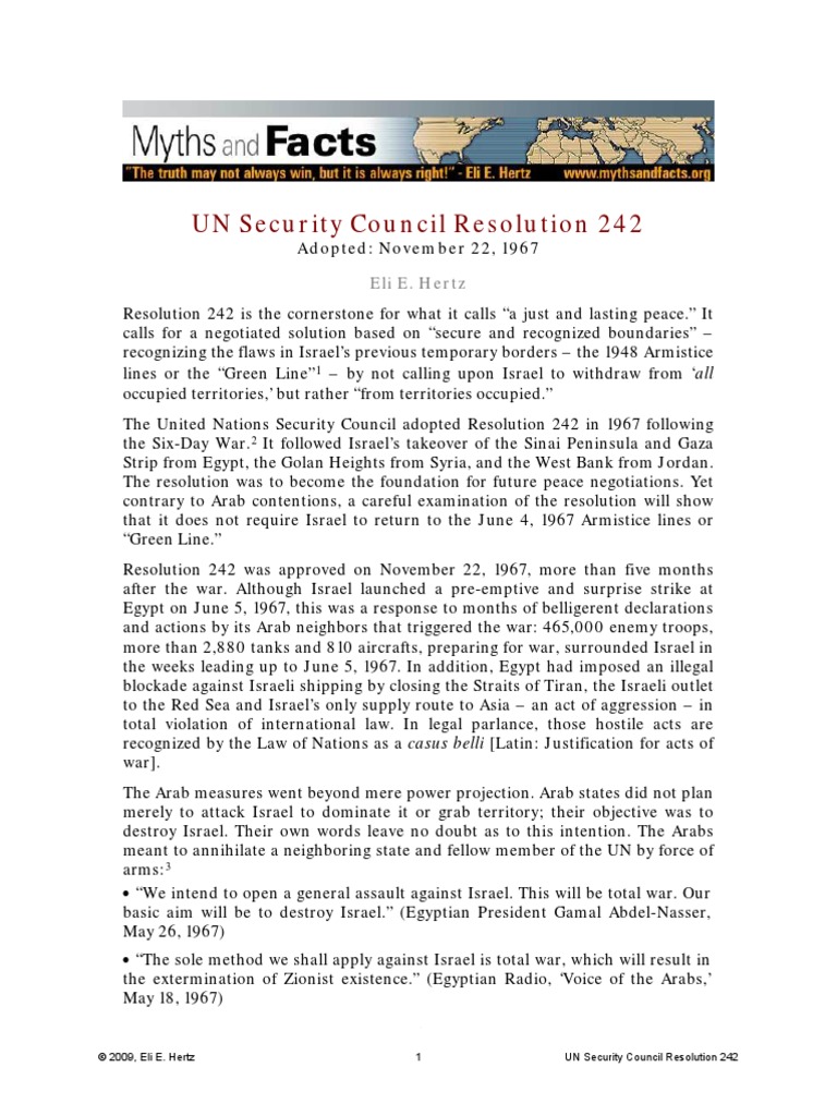 UN Security Council Resolution 242 Adopted November 22, 1967