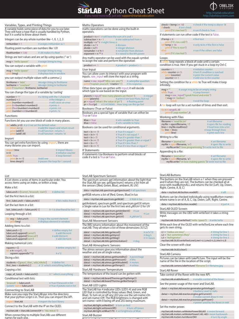 Python Cheat Sheet - StarLAB | PDF | Filename | Boolean Data Type