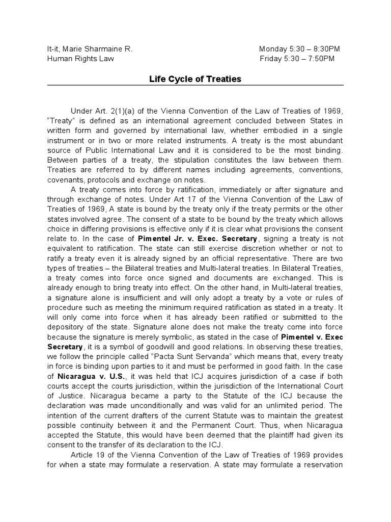 Law of Treaties | PDF | Treaty | Ratification
