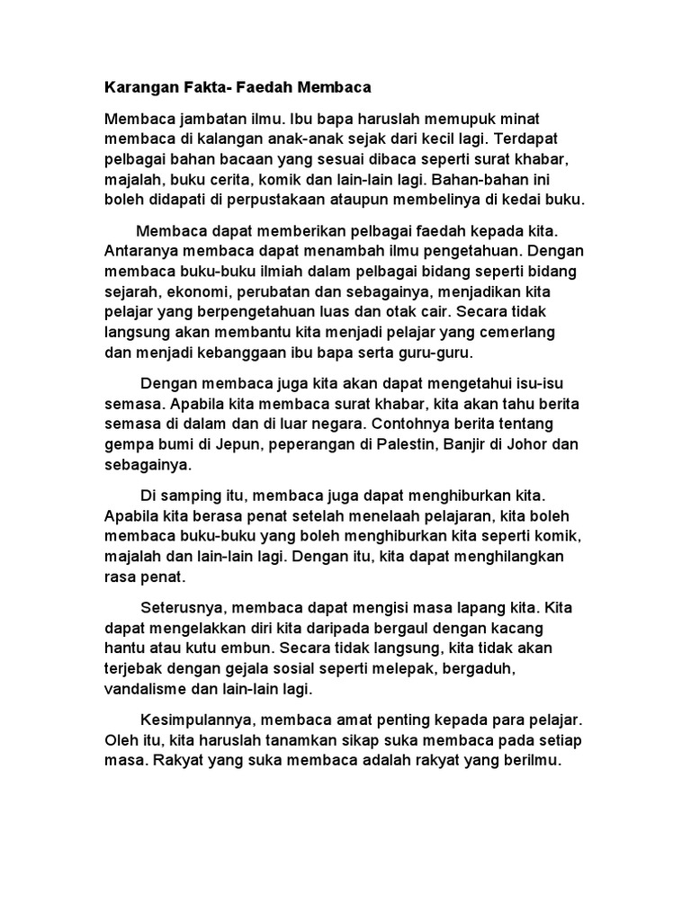 Karangan Fakta Faedah Membaca Pdf