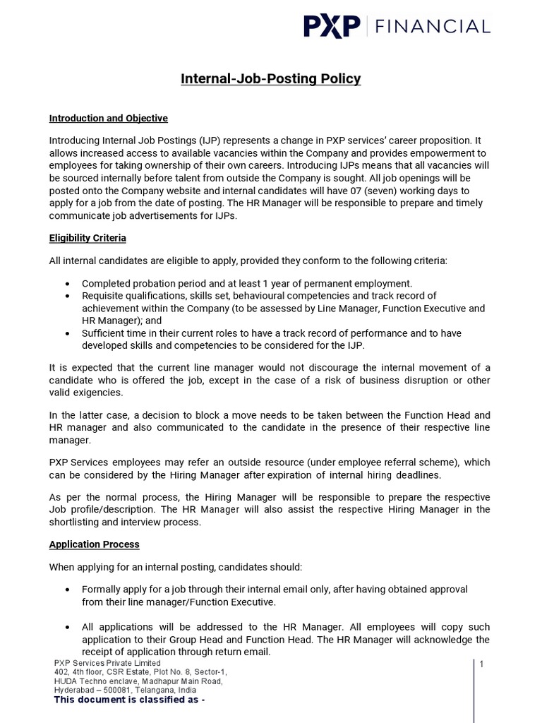Internal-Job-Posting Policy: Introduction and Objective | PDF 