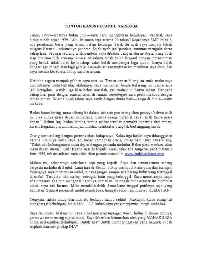 Contoh Kasus Pecandu Narkoba