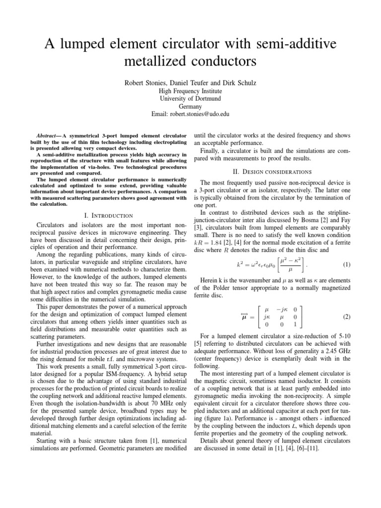 Compact 3-Port Lumped Element Circulator | PDF | Capacitor | Electrical ...