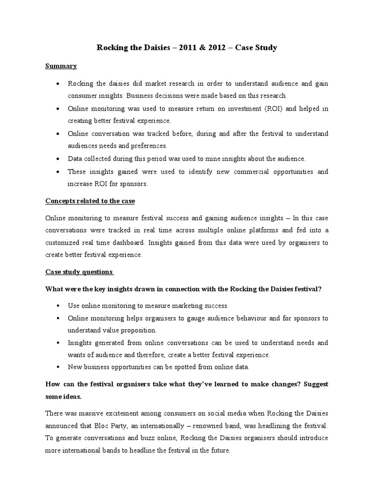 Rocking The Daisies 2011 & 2012 Case Study PDF Brand