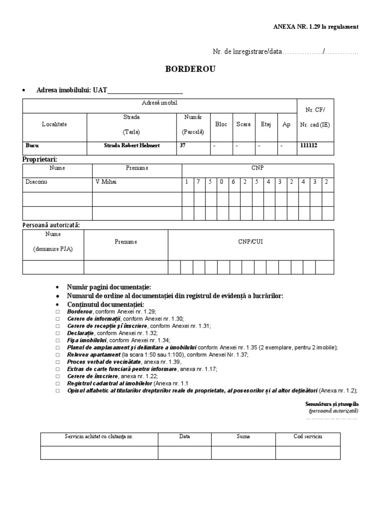 Anexa 1.29 Borderou | PDF