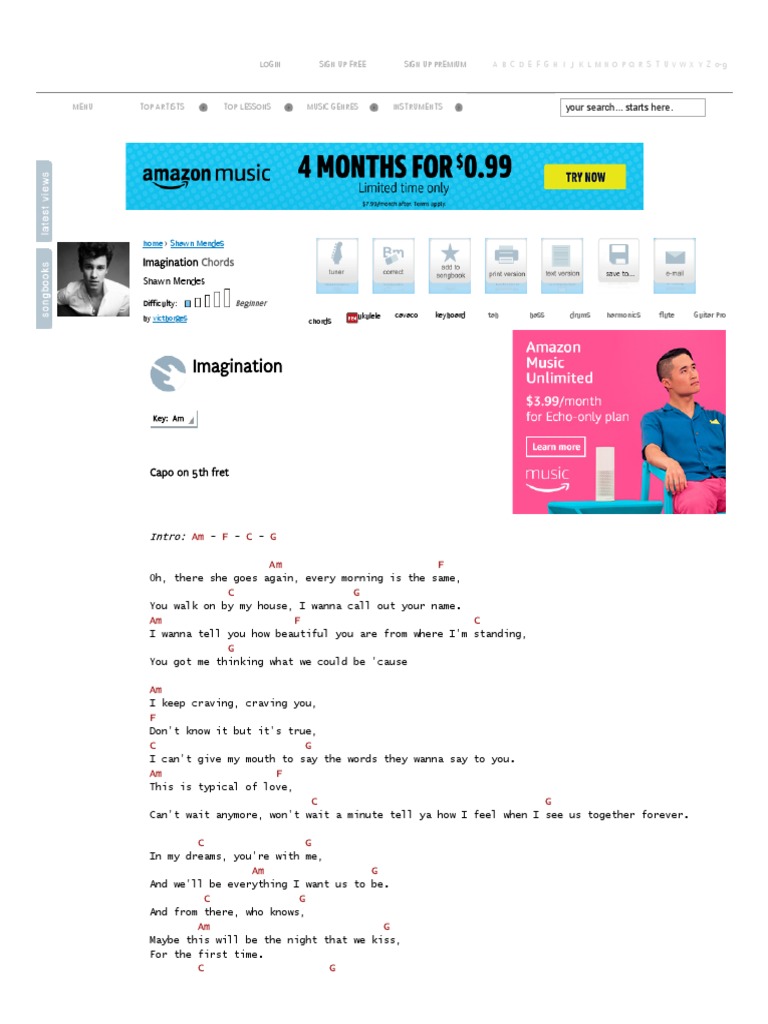 IMAGINATION Chords - Shawn Mendes - E-Chords | PDF | Necked Lutes ...