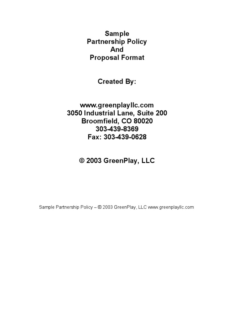 Collaborative Initiatives-Sample Partnership Policy & Proposal Format ...