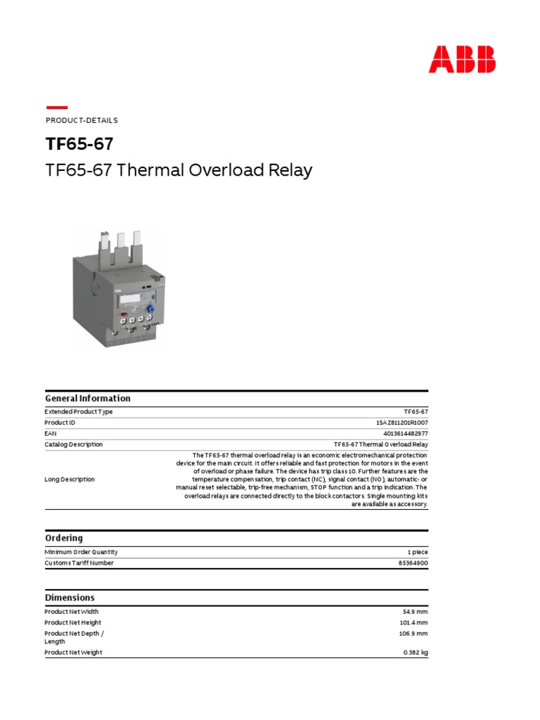 TF65-67 Thermal Overload Relay Overview | PDF | Relay | Insulator ...