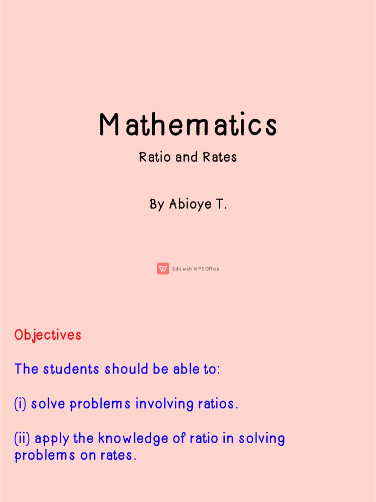 Mathematics: Ratio and Rates by Abioye T | PDF