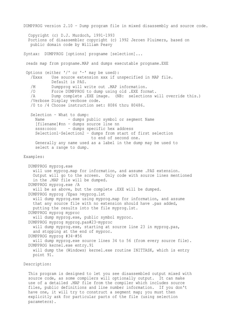 DUMPPROG | PDF | Boolean Data Type | Command Line Interface