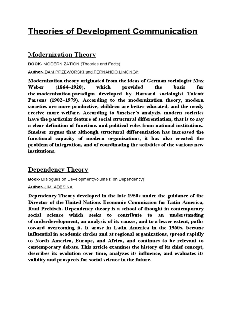 Theories of Development Communication | PDF | Modernization Theory ...