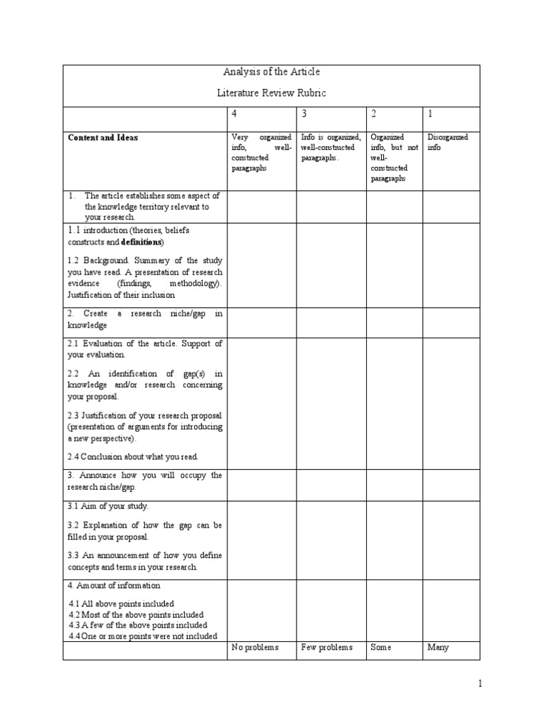 Literature Review Evaluation Rubric | PDF | Career & Growth | Art