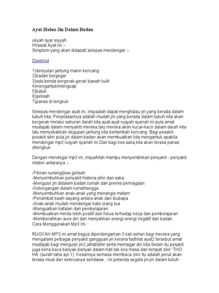Ayat Halau Jin Dalam Badan Pdf