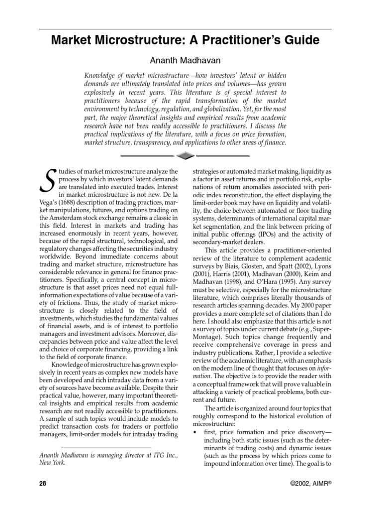 5-Madhavan FAJ 2002 Market Microstructure - A Practitioners Guide | PDF |  Market Liquidity | Algorithmic Trading